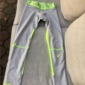 Nike Pro Compression Leggings in Gray and Neon Yellow